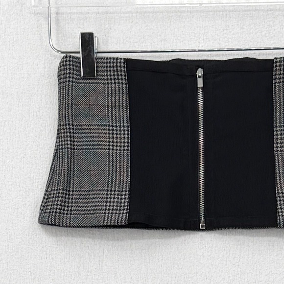 TIBI Glen Plaid Wool Corset Belt Womens 4 Gray Black Sheer Zipper Accessory - Picture 9 of 14